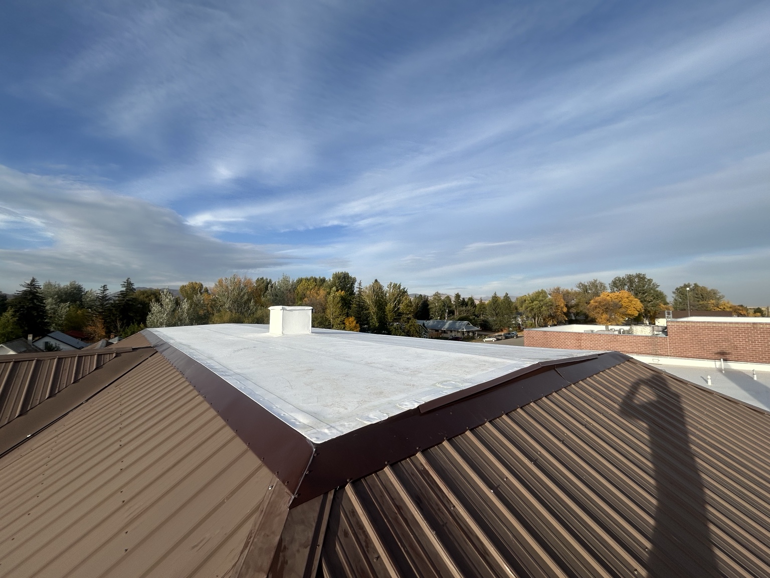 Completed reroof and new HVAC curb at Camas High School in Fairfield, Idaho